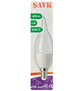 (1 Adet) Şavk 5,5W (37W) Sarı Işık (3000K) E14 Duylu (İnce Duy) Led Kıvrık Ampul