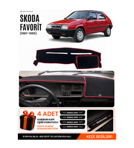 SKODA FAVORİT (1987-1995) Uyumlu Torpido Örtüsü Torpido Kılıfı - Siyah Kırmızı