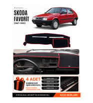 SKODA FAVORİT (1987-1995) Uyumlu Torpido Örtüsü Torpido Kılıfı - Siyah Kırmızı