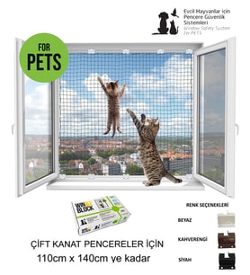 WINBLOCK PETS – Kediler için Pencere Güvenlik Ağı, Kedi Filesi Sistemi – ÇİFT KANAT KUTU (Beyaz)