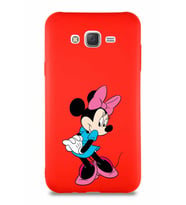 Samsung Galaxy J7 Core Soft Premier Kapak Minnie Mouse-F Tasarımlı Silikon Kılıf - Kırmızı (Şeffaf)