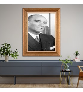 Altın Varaklı Çerçeveli Paspartulu Atatürk Tablo z4504 (Gold)