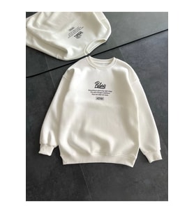 Kışlık Bisiklet Yaka Ön Ve Arka Baskılı SweatShirt - Beyaz