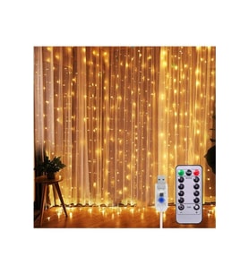Perde Led 3x3m Askı Aparatlı Kumandalı 8 Fonksıyonlu 300 Ledli 10 Sarkıtlı Usb Girişli