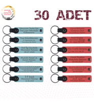 Gök Mavi & Nar Çiçeği, 30’lu Set, Kişiye Özgü Yazılı Deri Anahtarlık, Gezi Grubuna Veda Hediyesi