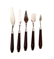 Spatula Seti Büyük Boy, Akrilik, Yağlı Boya, Pasta Süsleme, Kek Şekillendirme 5'li-ahşap set (Çok Renkli)