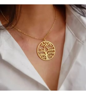 Kişiye Özel Hayat Ağacı Halka Model Çoklu İsim Kolye 925K Gümüş (Gold)
