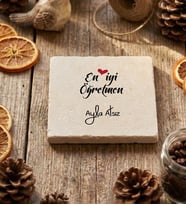 Kişiye Özel En İyi Öğretmen Bardak Altlığı Öğretmenler Günü Hediyesi (Krem)