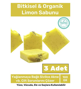 Özel Üretim %100 Doğal Güzel Kokulu El Yüz Saç Vücut Cilt Orijinal Limon Sabunu - 3 Adet