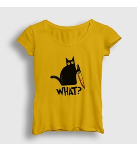 Presmono Kadın Sarı What Cat Kedi T-Shirt 415299tt (Sarı)
