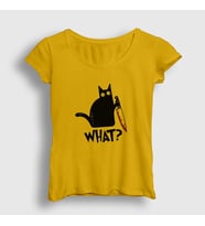 Presmono Kadın Sarı What Cat Kedi T-Shirt 415299tt (Sarı)