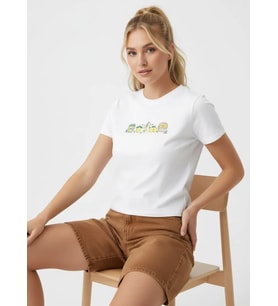 26025 %100 Pamuk Desenli Crop Boy Bisiklet Yaka Örme Bluz (Ekru)