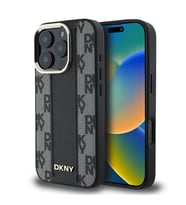 Apple iPhone 16 Pro Uyumlu Kılıf DKNY Orjinal Lisanslı M-safe Şarj Özellikli 3D Yazılı Checkered Pattern Kapak (Siyah)