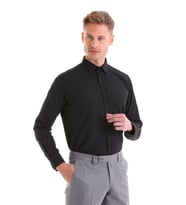 Hatemoğlu Siyah Slim Fit Pamuklu Uzun Kollu Gömlek (Siyah)