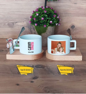 Anneye Hediye Kupa Bardak Ahşap Altlıklı Kısa Fotoğraflı Anneler Günü Doğum Günü Hediyesi