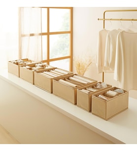 Ocean Home Textile 6'lı Bölmeli Bej Balıksırtı Çekmece İçi Düzenleyici Kutu Set