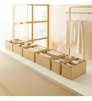 Ocean Home Textile 6'lı Bölmeli Bej Balıksırtı Çekmece İçi Düzenleyici Kutu Set
