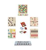 Ahşap Zeka Oyun Seti 7 li, Mangala + 9 Taş + Dama + Atla Topla + Kızma Birader + Reversi ve UNO Oyun Kartları