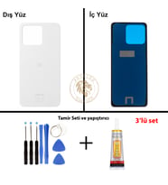 Omix Vida Seti + Yapıştırıcı Omix X7 Beyaz Yapıştırıcı B-7000 Yapıştırıcı Vida Seti Arka Kapak Arka Cam Batarya Kapağı Lazer Kesim Kapak Pil Kapağı Back Cover