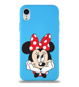 Apple iPhone XR Uyumlu Lansman Kılıf Minnie Mouse Tasarımlı Altı Kapalı İçi Kadife Kaplı  Kapak (Şeffaf)