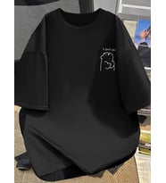 Kadın Tişört Bisiklet yaka kısa kol Eğlenceli Karikatür T-shirt - Siyah