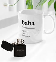 BK Gift Kişiye Özel Babalar Günü Hediyesi Baba Tasarımlı Kupa Bardak ve Benzinli Çakmak Seti-2 (Model 1)
