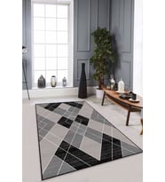 Siyah Geometrik Kaymaz Taban Makinede Yıkanabilir Halı AR472 - 100 x 160 cm