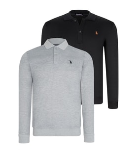 İKİLİ SET V4007 DEWBERRY ERKEK SWEATSHIRT-SİYAH-GRİ