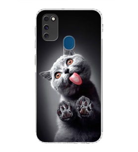 PrintiFy Samsung Galaxy M30S ile Uyumlu Kedi 2 Kamera Korumalı Şeffaf Kılıf