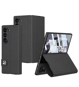 Galaxy Z Fold 6 Kılıf Karbon Fiber Tasarımlı Magnetik Tokalı Kartlıklı Zore Kıpta Zegna Kapak