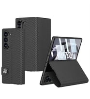 Galaxy Z Fold 6 Kılıf Karbon Fiber Tasarımlı Magnetik Tokalı Kartlıklı Zore Kıpta Zegna Kapak