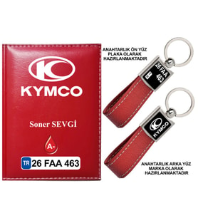 Plakanıza Özel Kymco Logolu Kırmızı Ruhsat Kabı ve Anahtarlık