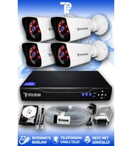 PICAM 4 Kameralı Kare 4 Dış Kamera Set 500 GB HDD Full HD Gece Görüşlü Güvenlik Kamerası Sistemi