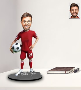 Kişiye Özel Futbolcu Karikatürlü İki Katmanlı Ahşap Biblo Model-13