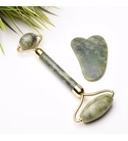 Yeşim Jade Roller ve Yeşim Kalp Gua Sha Masaj Taşı Premium Set