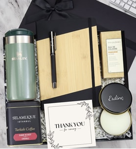 Stanley Termos & Defter & Kalem & Türk Kahvesi & Mum & Kolonya Premium Hediye Seti