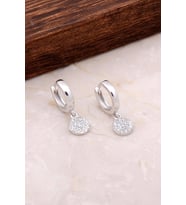 Pullu Taşlı Sallantılı Gümüş Halka Küpe 4932 (Beyaz)
