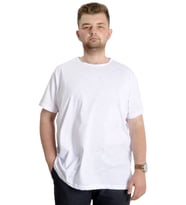 Mode XL Büyük Beden Erkek T-shirt FLAM Yaka Basic 20035 Beyaz