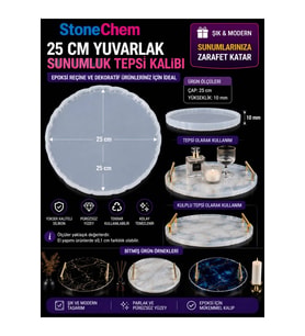 25 cm 10 MM Yükseklik Yuvarlak Silikon Tepsi Kalıbı – Epoksi Reçine Sunumluk ve Dekoratif Tepsi Kalıbı