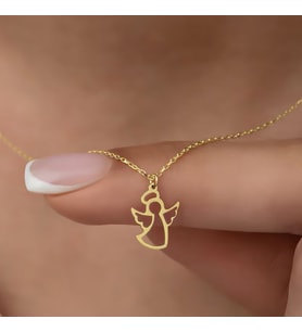 Kişiye Özel Minimalist Melek Figürlü Kolye 925K Gümüş (Gold)