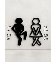 Pawodi Komik WC Kapı Figürü Erkek & Kadın  3D Baskı Tuvalet Giriş Dekoru  Duvara Monte Çift Taraflı Bantlı  17 cm (Siyah)