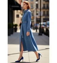 Kadınlar İçin Mavi Gömlek Yaka A Line Kemerli Maxi Denim Elbise %100 Pamuklu Günlük Şıklık