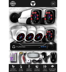 TURKNO 6 Kameralı Pania 3 İç Kamera Set HDD'siz Full HD Gece Görüşlü Güvenlik Kamerası Sistemi