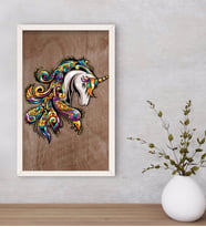 BK Home Unicorn Dekoratif Ahşap Beyaz Çerçeveli Tablo-1