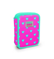 CORAL HIGH KIDS 11133 NEON PEMBE SU YEŞİLİ KALP DESENLİ ÇİFT KATLI KALEM ÇANTASI