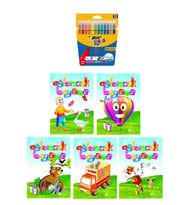 3-6 Yaş Eğlenceli Boyama Kitapları 5li +Bic Kids 12li Keçeli Boya (Beyaz)