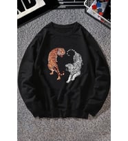 Unisex Tiger Bisiklet Yaka Sweatshirt (Siyah)