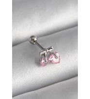 Mey İthalat® 316L Çelik Gümüş Renk Pembe Zirkon Taşlı Kalp Tragus Piercing