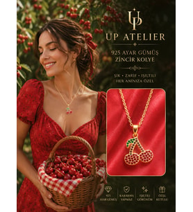 Up Atelier 925 Ayar Gümüş İthal Zincirli Zirkon Taşlı Kiraz Model Kolye