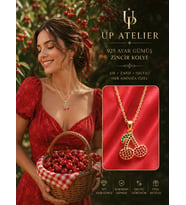 Up Atelier 925 Ayar Gümüş İthal Zincirli Zirkon Taşlı Kiraz Model Kolye